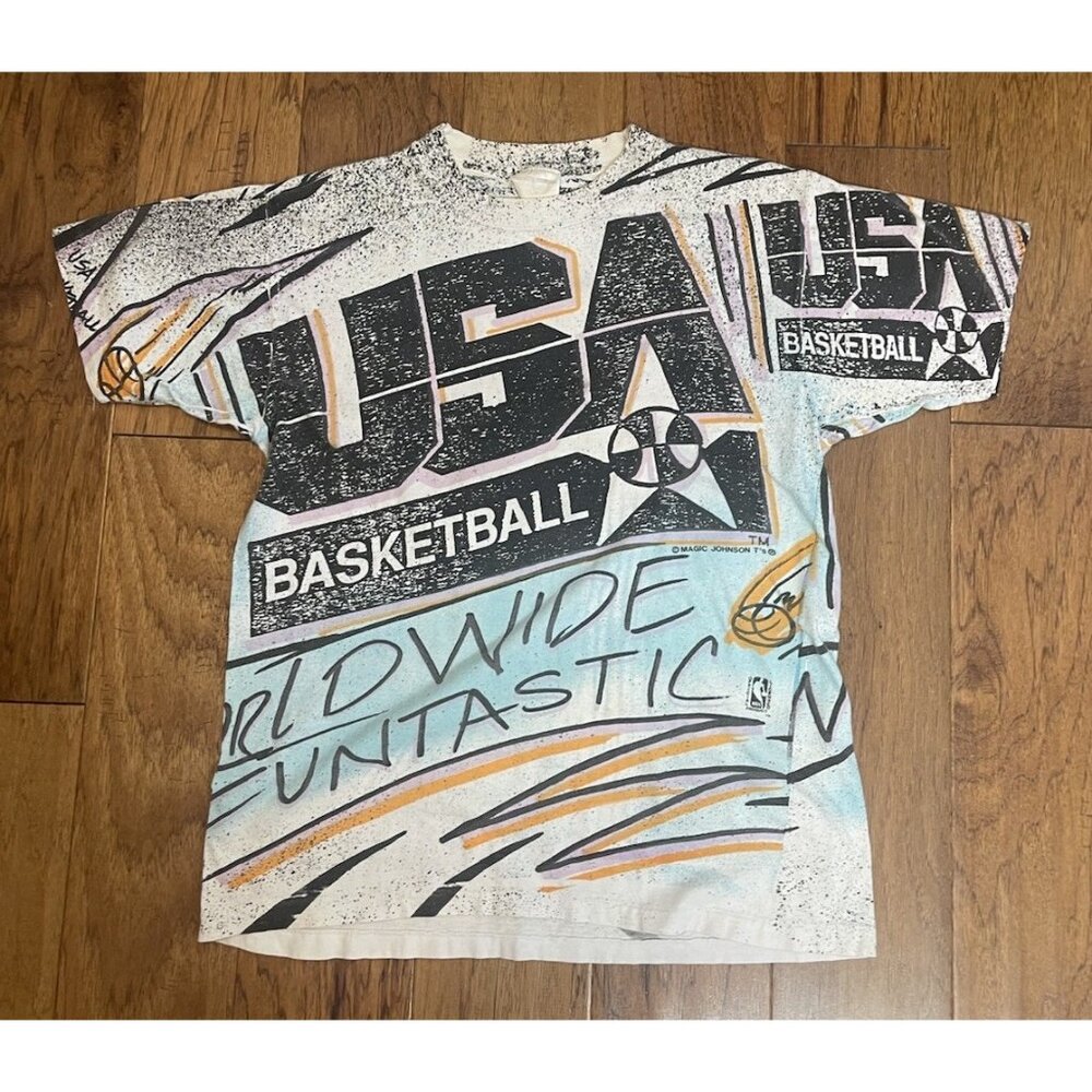 Vtg Magic Johnson Ts  USA Basketball Dream Team Shirt Sz M AOP T-shirt